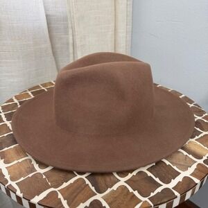 M.A.D.E. Nashville 100%‎ Wool Hat Wide Brim Pinched Crown Brown Women's Size XL